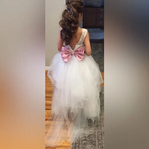 Girls Sweetheart Lace And Tulle Rhinestone White Ivory Flower girl Dress S 7-8